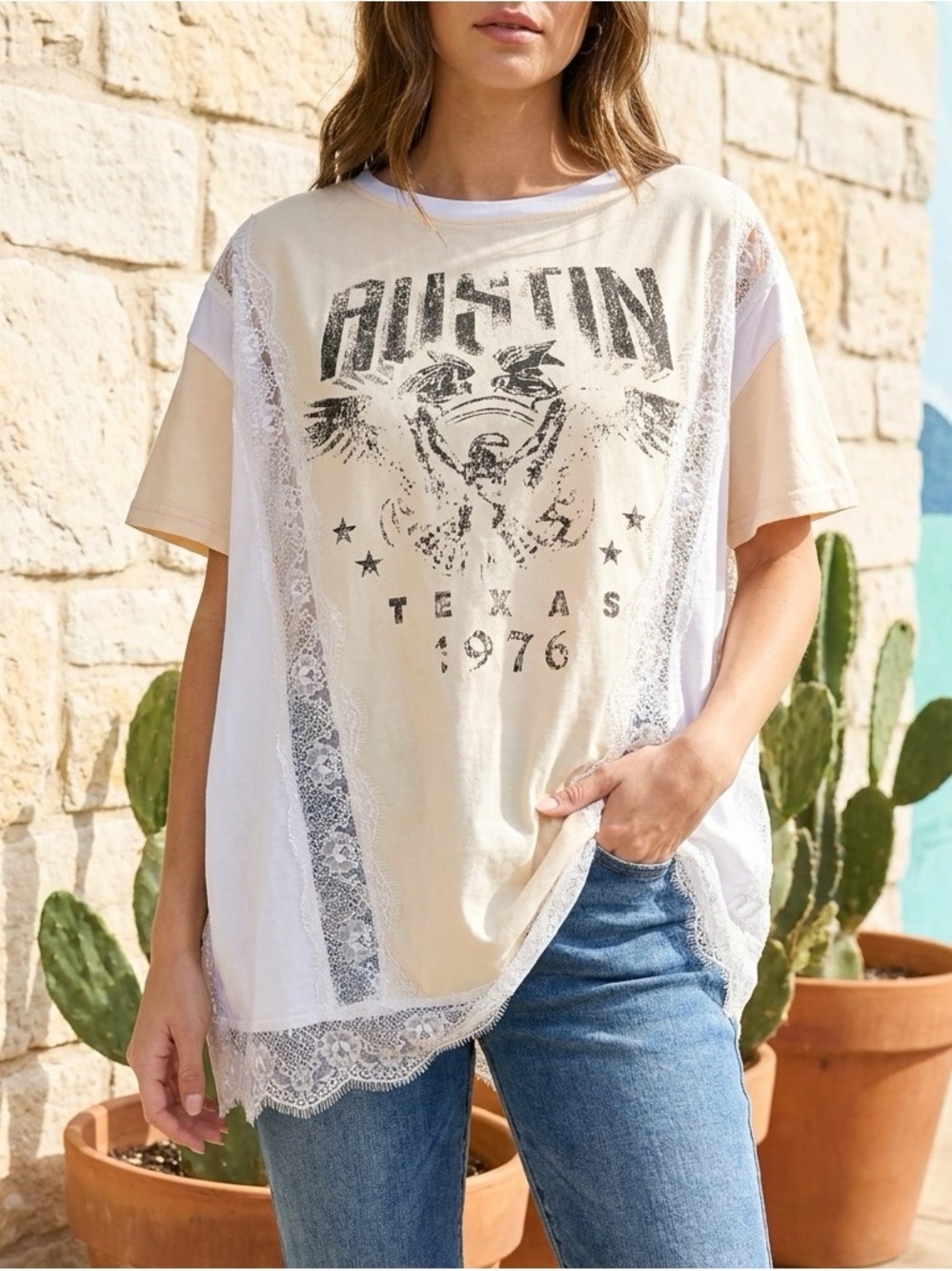 Blue Velvet Brand Austin Lace Graphic Shirt L/XL Oversized Fits 2X